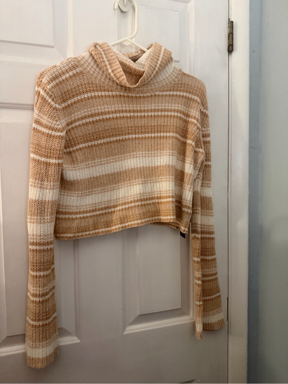 Urban Outfitters Beige Striped Cropped Knit Hoodie Sweater XS